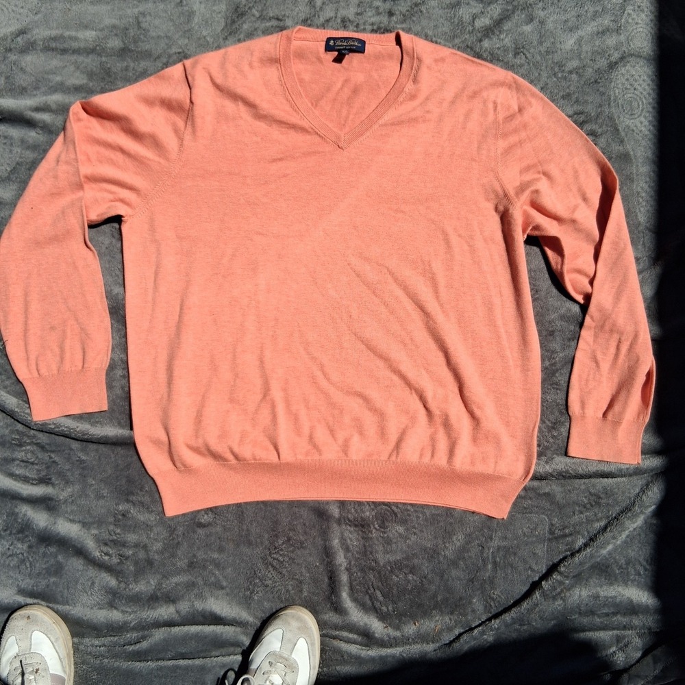 Brooks Brothers Supima cotton sweater XXL salmon super soft V-neck golf preppy